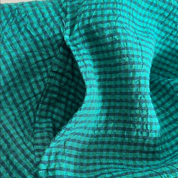 Ichi Antiquities OSFM Gingham Check V Neck Sleeveless Linen/Cotton Green Dress - Picture 5 of 11